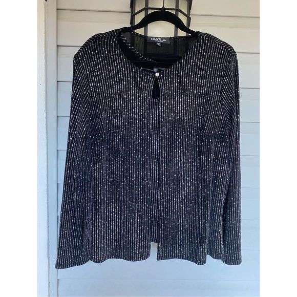 Onyx Nite Sparkle Silver Black 2-Piece Set Cardigan /Sleeveless Blouse. Size XL - Picture 1 of 13